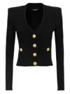 Balmain Structured Shoulder Black V-neck Cardigan With Decorative Buttons
