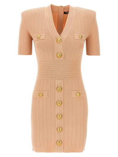 Balmain Chiocciola Dress In Beige