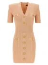 Balmain Pink Ribbed Knit Mini Dress In Pink