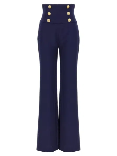 Balmain Decorative-button Crepe Trousers In Navy