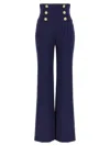Balmain High-waisted Wide Leg Trousers With Gold Buttons In Blue