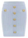 Balmain 2-pockets Button-front Rib Mini Skirt In Blue