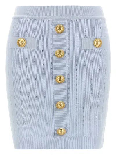 Balmain 2-pockets Button-front Rib Mini Skirt In Blue