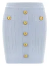 Balmain 2-pockets Button-front Rib Mini Skirt In Light Blue