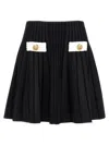 Balmain 2-button Velvet Knit Flared Mini Skirt In White/black