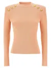 Balmain Ribbed Crew Neck Sweater With Gold Buttons In Pink
