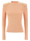 Balmain Ribbed Crew Neck Sweater With Gold Buttons In Pink