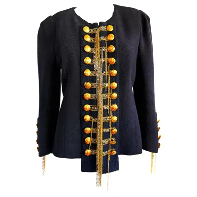 Pre-owned Balmain Christophe Decarnin Runway F/w 2010 Silk Bouclé Chain-embellished Jacket In Black