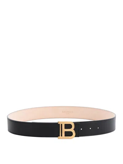 Balmain Leather Belt With Logo Buckle In Negro