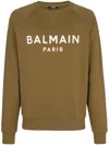 BALMAIN MEN'S KHAKI AND WHITE GRAPHIC PRINT SWEATSHIRT FOR SS23