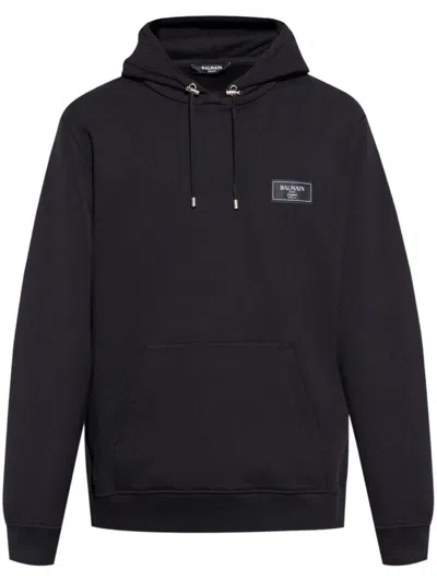 Balmain Classic Black Hoodie With Kangaroo Pocket In Blue