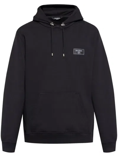 Balmain Logo-patch Hoodie In Black