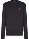 Balmain Long Sleeve Crew Neck Knit Sweater In Brown