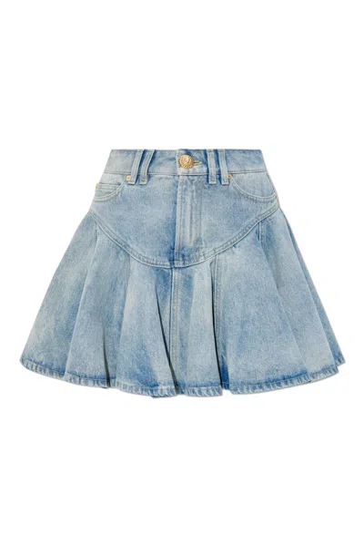 Balmain Classic Denim Mini Skirt In Blue