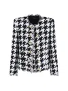 Balmain Spencer Black And White Jacket With All-over Check Motif And Fringed Hem In Cotton Blend Woman In Black
