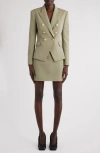 Balmain Classic Six-button Grain De Poudre Jacket In Olive