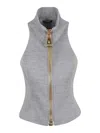 Balmain Fitted High Neck Sleeveless Wool Blend Top In Gray