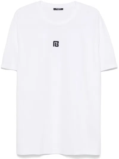 Balmain Logo Embroidered Crewneck T-shirt In White