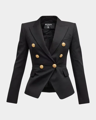 Balmain Classic Wool Blazer W/ Button Detail In Black