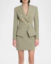 Balmain Classic Six-button Grain De Poudre Jacket In Olive