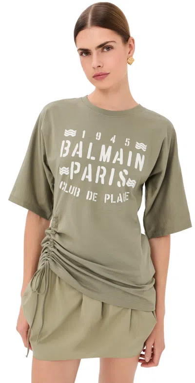 Balmain Club 45 Ruched Graphic T-shirt In Brown