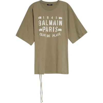 Balmain Club 45 Ruched Graphic T-shirt In Brown