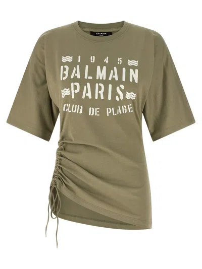 Balmain Club Logo T Shirt Crew Neck In Green