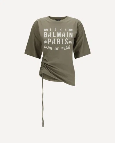 Balmain Bicolor Cotton T-shirt In Green