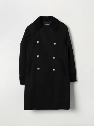 Balmain Cotton Blend Double Breast Coat In Schwarz