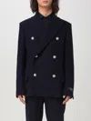 Balmain Blue Double-breasted Coat With Logo Buttons In Blau