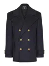 Balmain Merino Wool-blend Stripe Pea Coat In Blue