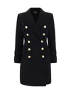 Balmain Double Breasted Logo Button Coat In Noir