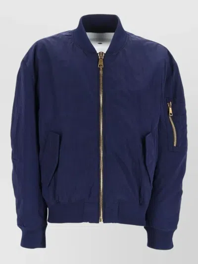 Balmain Coat Ribbed Cuffs Hem Sleeve Pocket In Blue