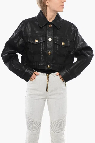 Balmain Black Quilted Leather Cropped Jacket