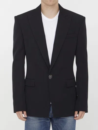 Balmain Fitted Wool Jacket With Notched Lapel In Black