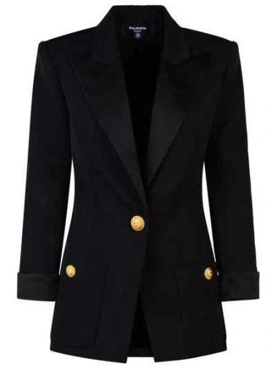 Balmain One-button Jacket With Lapels In Black