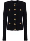 Balmain Collarless Four-pocket Tweed Jacket In Black