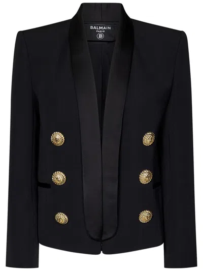 Balmain Tailored Cropped Jacket With Double-breasted Front In Black