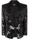Balmain Sequined Double-breasted Satin Tailored Jacket In Black