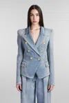 Balmain Denim Jacket With Embossed Buttons In Blue