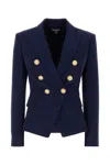 Balmain Black Double-breasted Jacket With Branded Buttons And Asymmetric Cut In Wool Woman In Blue