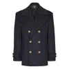 Balmain Merino Wool-blend Stripe Pea Coat In Blue