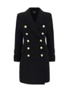 Balmain Double Breasted Logo Button Coat In Noir