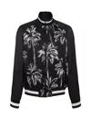 Balmain Printed Satin Palm Tree Bomber Jacket In Noir/blanc