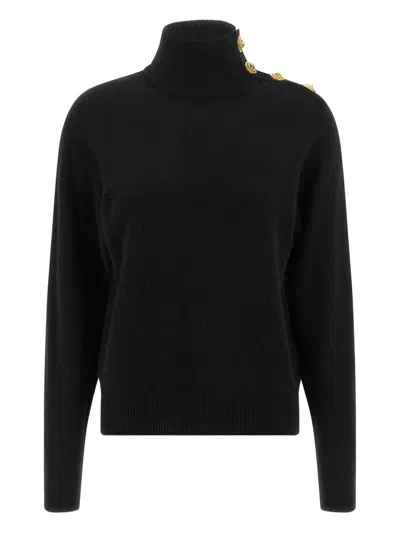 BALMAIN COIN-BUTTON HIGH-NECK SWEATER