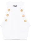 Balmain Halterneck Knit Cropped Top With Gold Buttons In White