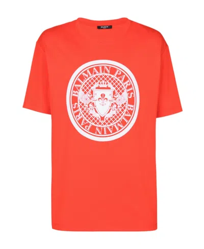 Balmain Coin Cotton T-shirt In Orange