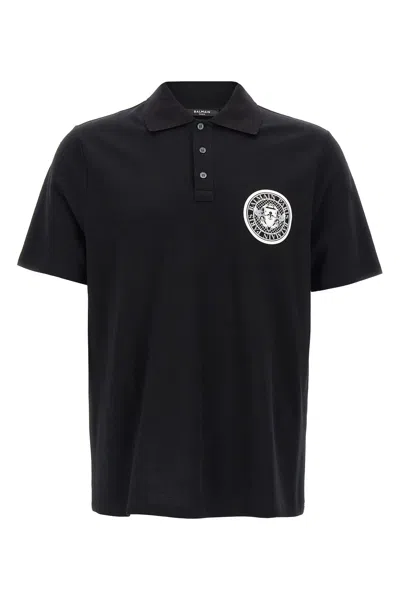 Balmain 'coin' Polo Shirt With Polo Collar In Black