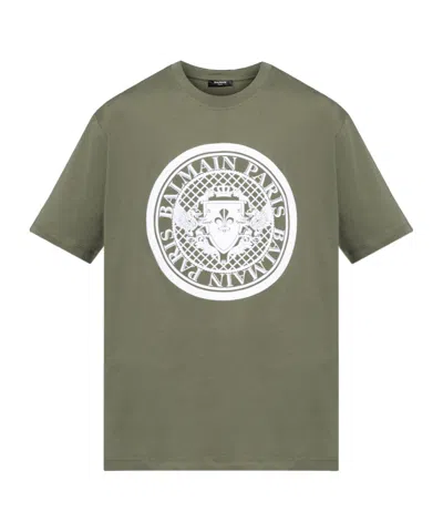 Balmain Coin-print Cotton T-shirt In Green