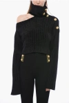 BALMAIN COLD SHOULDER SWEATER WITH JEWEL BUTTONS